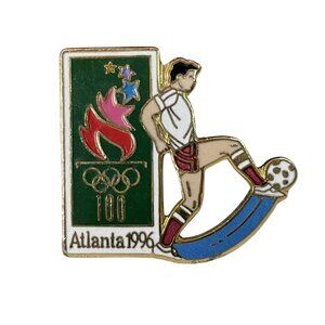 Atlanta 1996 Centennial Summer Olympics Soccer Enamel Pin Shield Torch